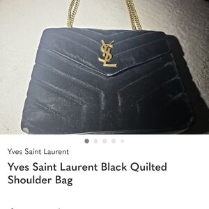 Yves Saint Laurent Quilted Black Velvet Shoulder Bag with Gold YSL Hardware